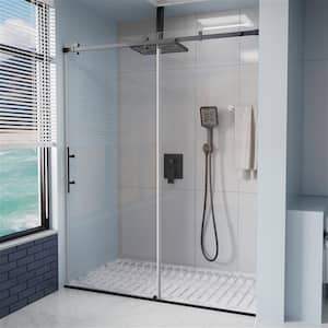 VENUS 60 in. W x 76 in. H Sliding Frameless Shower Door in Black Finish with Clear Glass