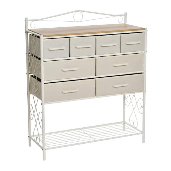 HOUSEHOLD ESSENTIALS Victoria White and Coastal Oak Sideboard 40.5 in. Accent Cabinet with 8-Drawers