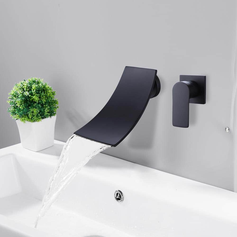 Matte Black Wall-Mounted Waterfall Bathroom Faucet