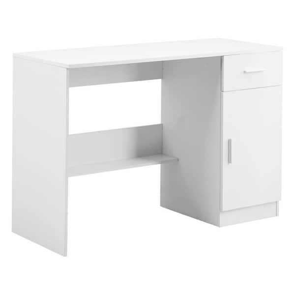 Small Desk with Drawer, Kids Desk for Bedroom, Wooden Simple Study Table for Drawing, Reading, Writing, MDF, White