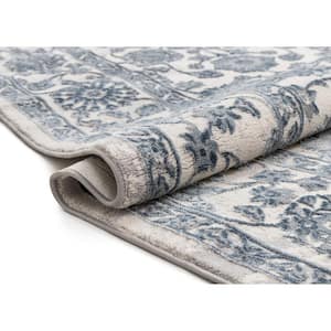 Avebury Alexis Ivory/Light Blue Vintage Oriental Floral High-Low 5 ft. 3 in. x 7 ft. 3 in. Area Rug