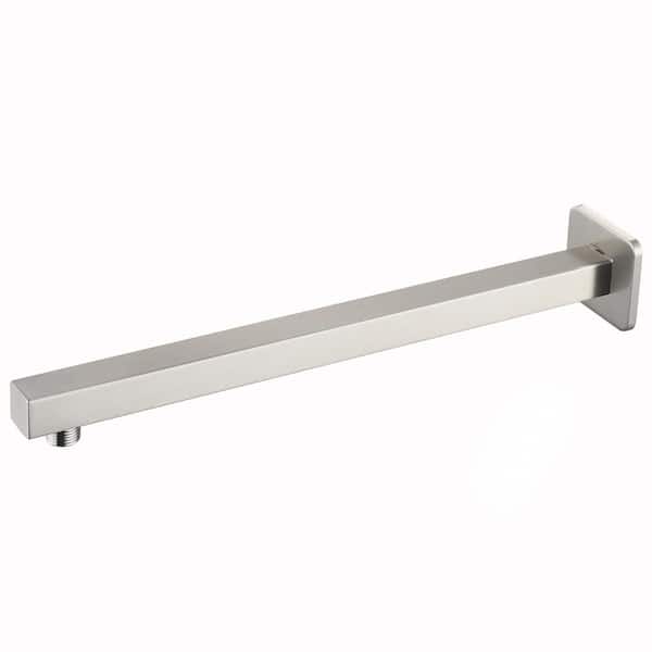 16 in. Wall Mount Square Shower Arm with Flange, Stainless Steel Rain Shower Head Extension Pipe Brushed