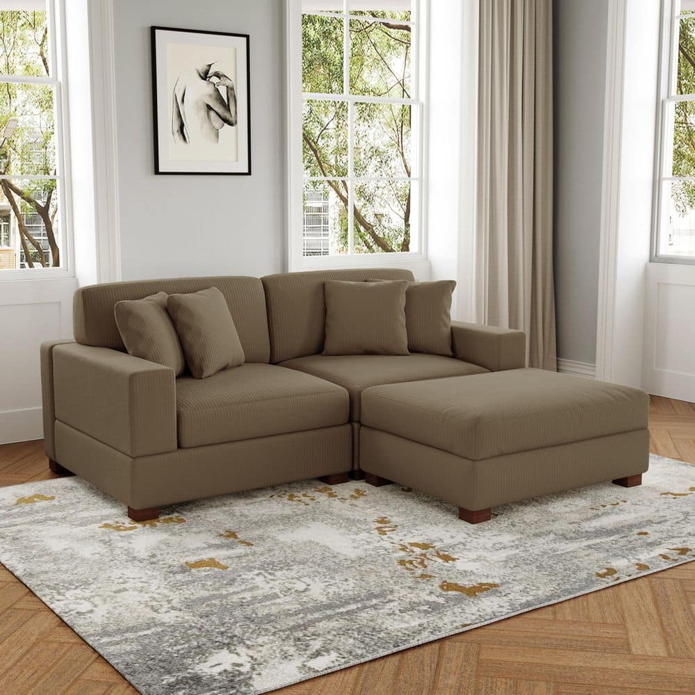 83 in. W Modern Square Arm 3-Piece Corduroy Fabric L-Shaped Sectional Sofa in Camel price history on PriceWatchPro