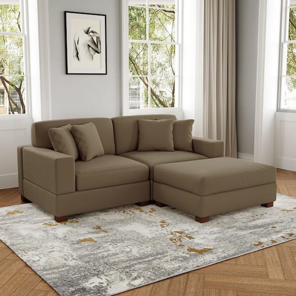ゆゆ Uixe 112.1 in. Straight Arm 4-piece Corduroy Upholstered L