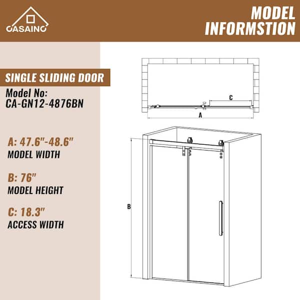 47.6 in. to 48.6 in. W x 76 in. H Framed Sliding Shower Door in Brushed Nickel w/ Tempered Clear Glass Certified by SGCC
