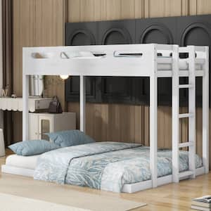 Twin Over Full Bunk Bed with Built-in Ladder, White