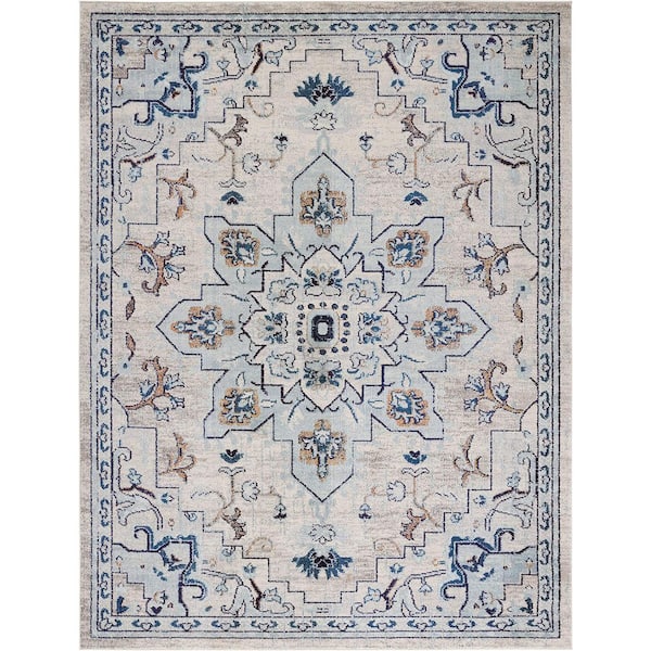 Light Blue Polypropylene 6 ft. x 9 ft. Oriental Indoor Area Rug A46A1 ...