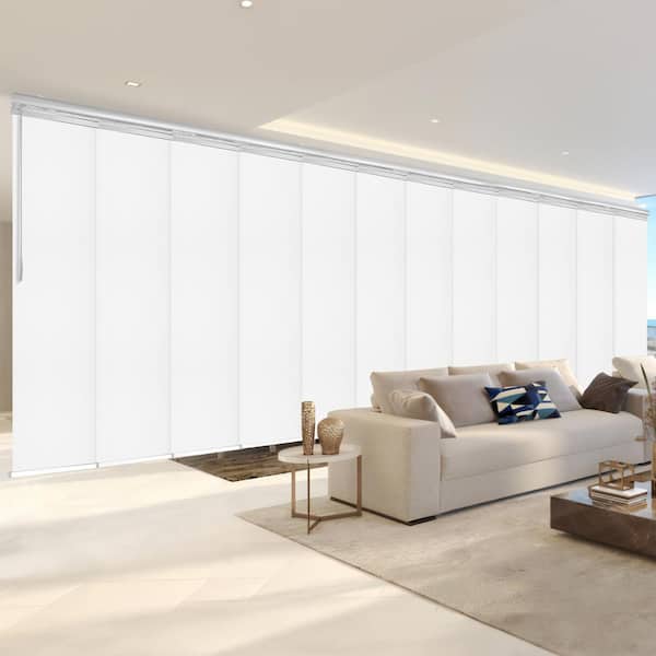 EMOH Alabaster 140 in. - 260 in. W x 94 in. L Adjustable 12-Panel White Double Rail Panel Track with 23.5 in. Slates
