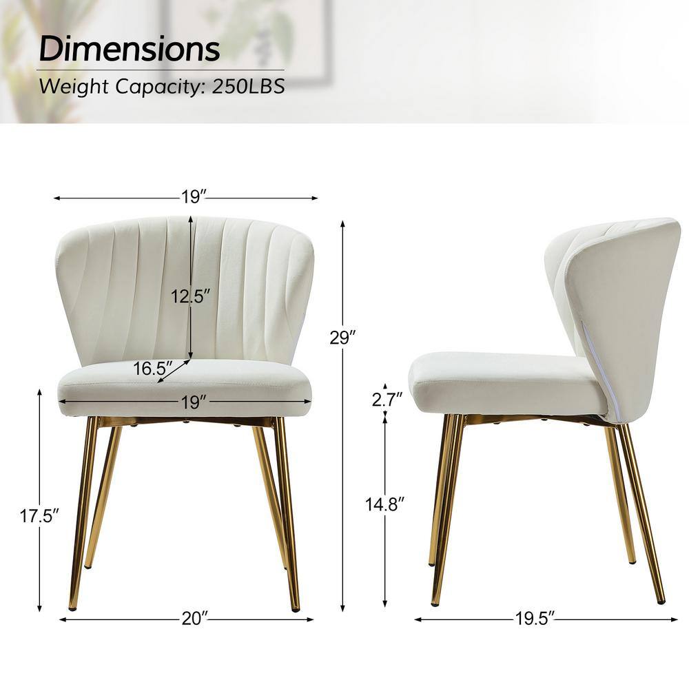 Ivory Velvet Upholstered Wingback Side Chair with Gold Metal Legs
