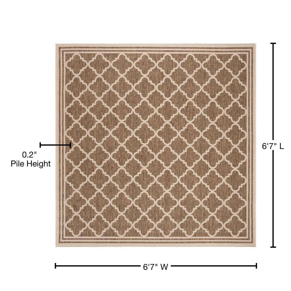 Beige and Cream Square Synthetic Indoor/Outdoor Rug