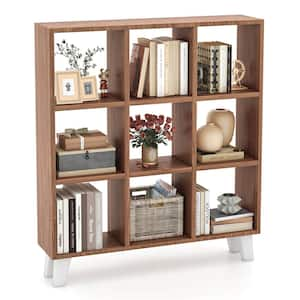 35 in. Tall Brown Engineered Wood 3-Shelf Modern Bookcase with Adjustable Shelves, Open Storage, Cubes, Storage