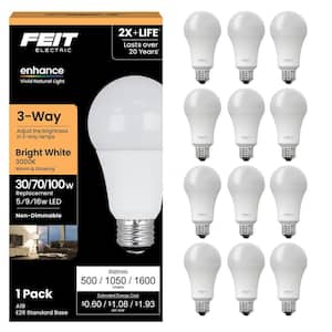 30/70/100-Watt Equivalent A19 CEC Title 20 Compliant 90+ CRI 3-Way E26 Medium LED Light Bulb Bright White 3000K(12-Pack)