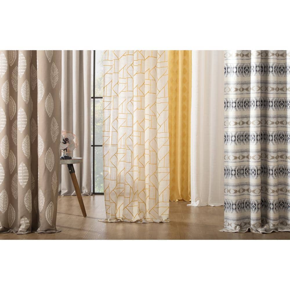 Gold and Linen Light-Filtering Geometric Rod Pocket Curtain Panel