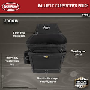 12 in. 12-Pocket Ballistic Carpenter's Tool Belt Pouch