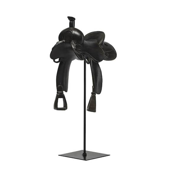 HomeRoots 16 in. Black Western Horse Saddle Sculpture