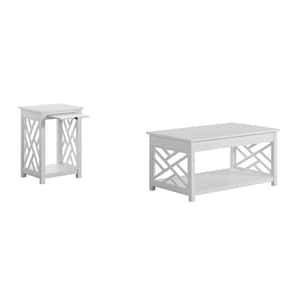 Coventry 2-Piece 36 in. White Medium Rectangle Wood Coffee Table Set with Tray