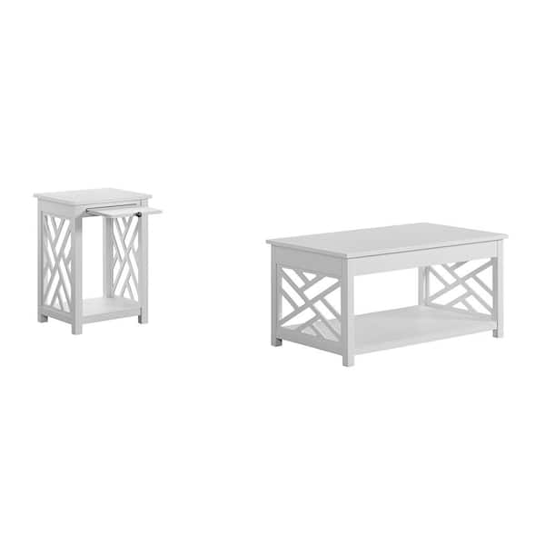Alaterre Furniture Coventry 2-Piece 36 in. White Medium Rectangle Wood Coffee Table Set with Tray