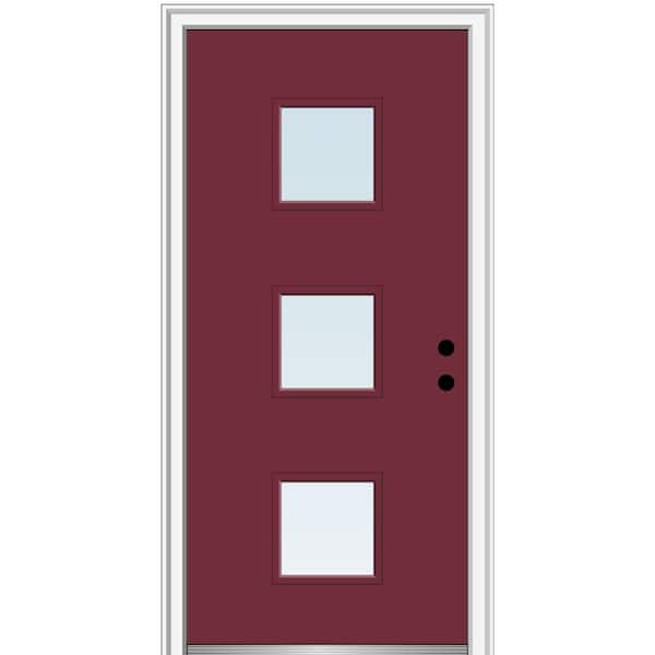 MMI Door 32 in. x 80 in. Aveline Left-Hand Inswing 3-Lite Clear Low-E Glass Painted Steel Prehung Front Door on 4-9/16 in. Frame