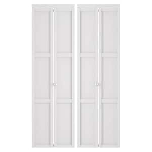 48 in. x 80 in. (Double 24 in. Doors) Solid Core, White, MDF Wood, 3-Panel Bi-fold Door with Hardware Kit