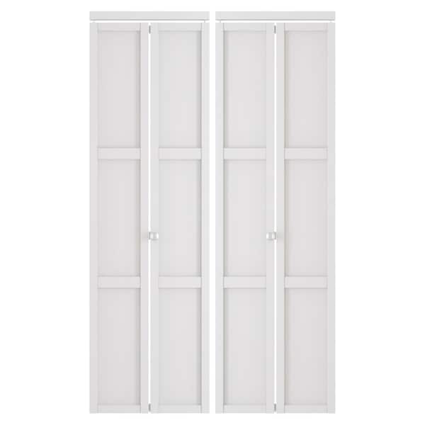 TENONER 48 in. x 80 in. (Double 24 in. Doors) Solid Core, White, MDF Wood, 3-Panel Bi-fold Door with Hardware Kit