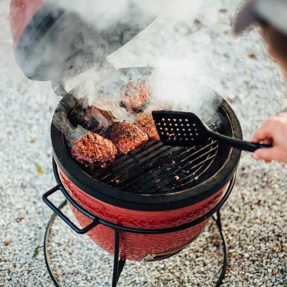 Blaze Red Ceramic Portable Charcoal Grill with Stainless Steel Grate