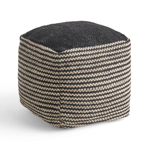 Noble House Lonyn Grey And Black Cube Ottoman Pouf 68177 - The Home Depot