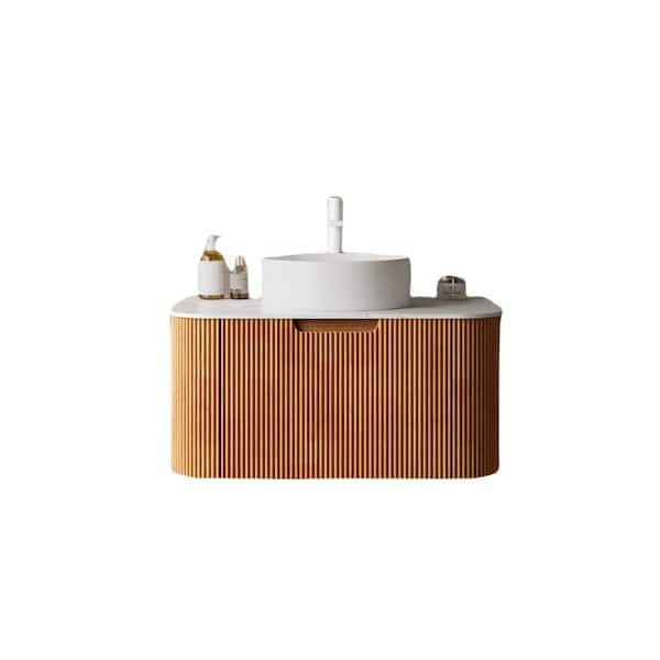 Yunus 30 in. Single Sink Floating Natural Wood Bath Vanity with White Engineered Marble Top Assembled