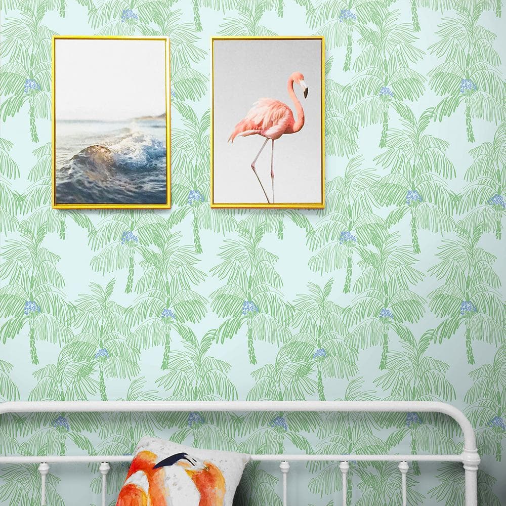Baby Blue and Seafoam Tropical Peel and Stick Wallpaper