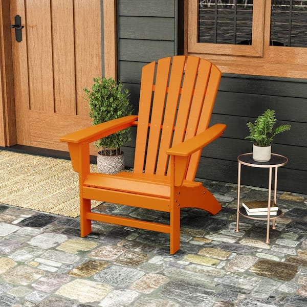 POLYWOOD Grant Park Traditional Curveback Tangerine Plastic Outdoor Patio Adirondack Chair Set of 1 AD440TA The Home Depot