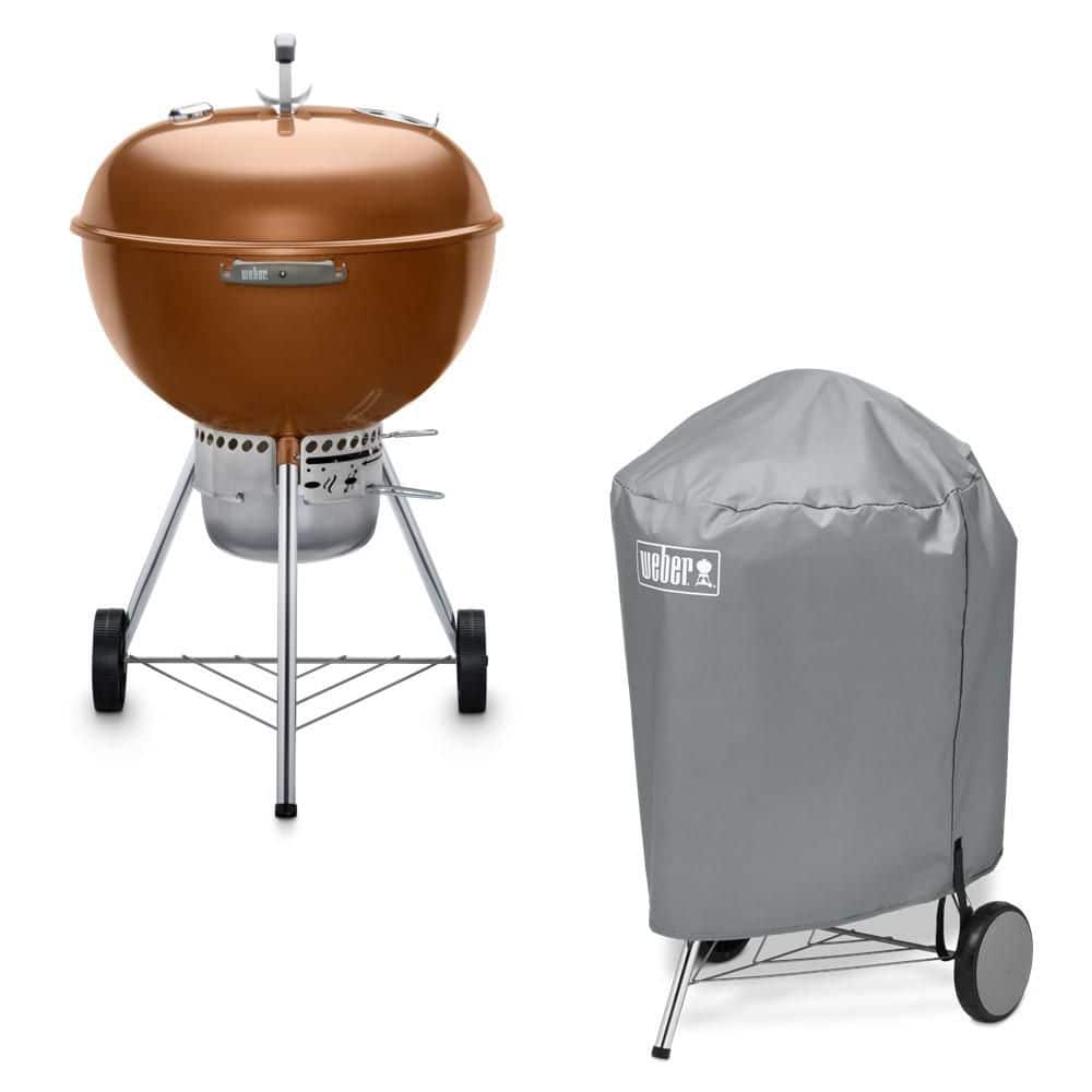 Original Kettle Premium 22 in. Charcoal Grill in Copper with Built-In Thermometer with Gray Grill Cover