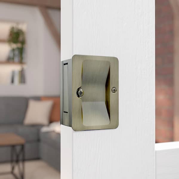 3-1/4 in. (82 mm) Antique Brass Pocket Door Pull with Passage Handle