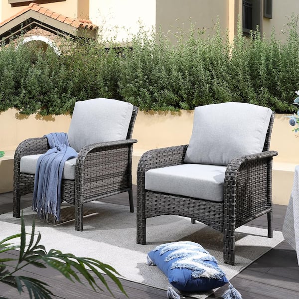 HOOOWOOO Venice Gray 2-Piece Wicker Modern Outdoor Patio Conversation Chair Seating Set with Light Gray Cushions