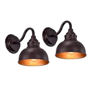 1-Light Oil Rubbed Bronze Outdoor E26 Metal Motion Sensor Dusk to Dawn Wall Lantern Sconce with Metal Shade (Set of 2)