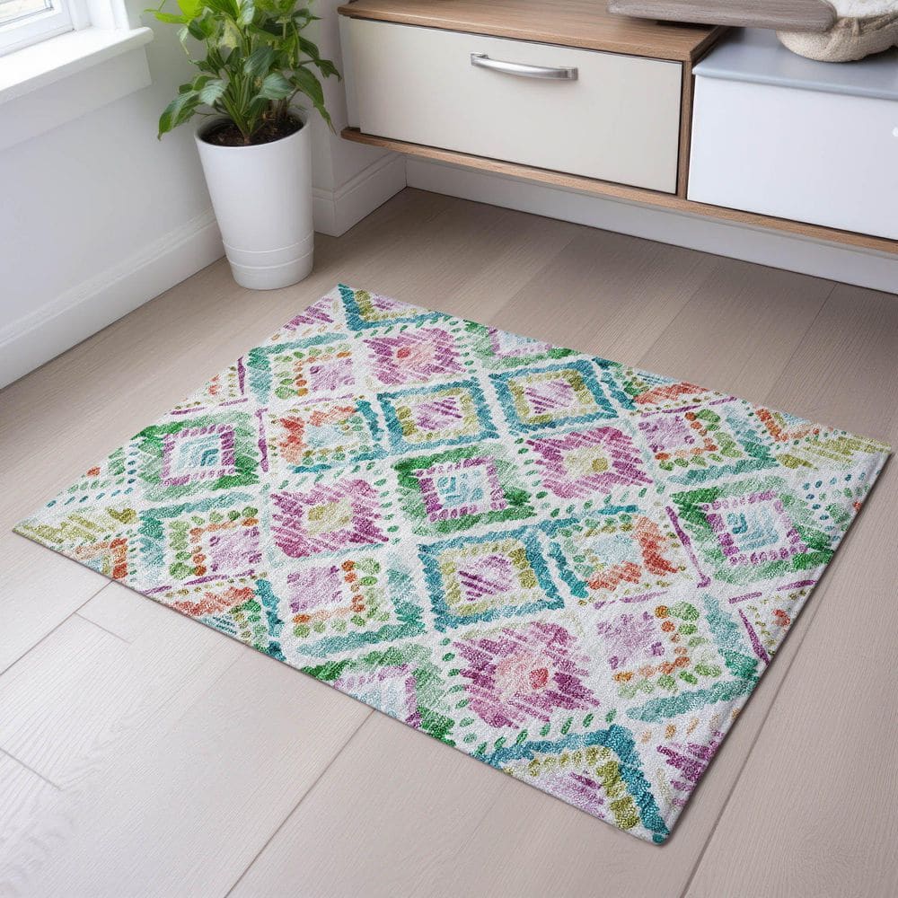Mayfield Premium Machine Washable Abstract AMF1088 Teal 2 ft. x 3 ft. Area Rug price history on PriceWatchPro