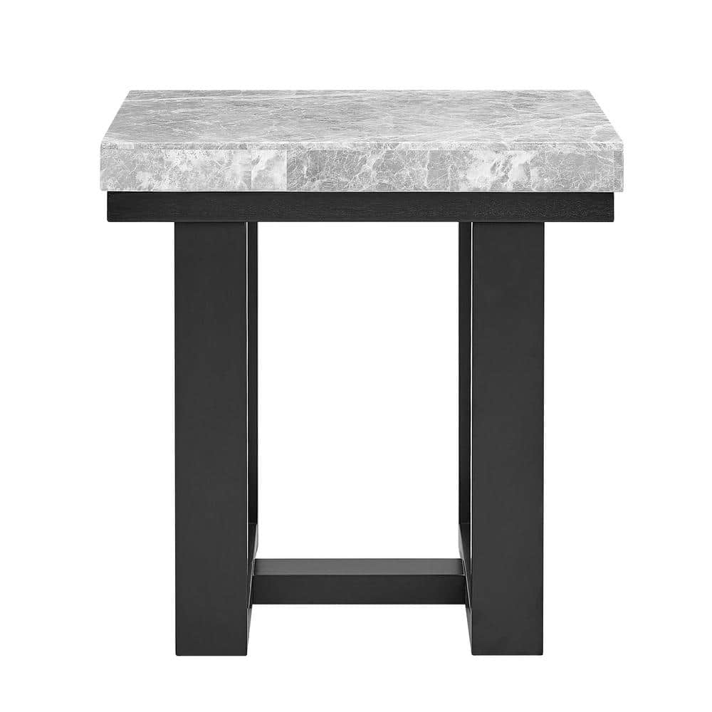 Lucca Gray Marble and Espresso Wood End Table