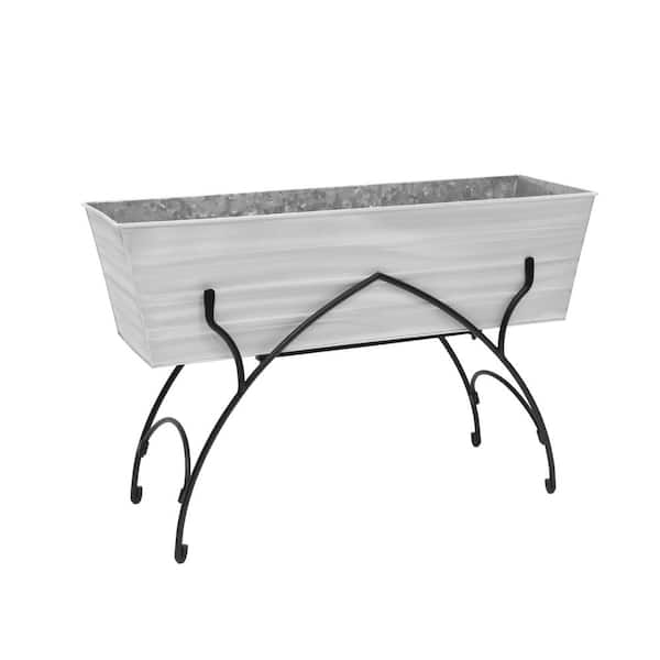 Achla Designs 35.25 in. L Rectangular Cape Cod White Galvanized Steel Large Flower Box w/ Black Wrought Iron Bella Stand