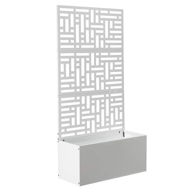 70 in. White Metal Garden Bed with Trellis