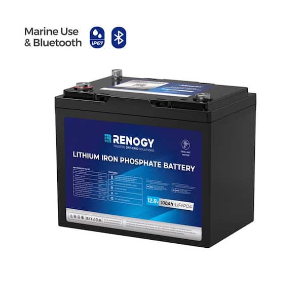 12V 100Ah Lithium LiFePO4 Deep Cycle Battery Rechargeable Bluetooth Compact Backup Power w/BMS for Trolling Motor Marine