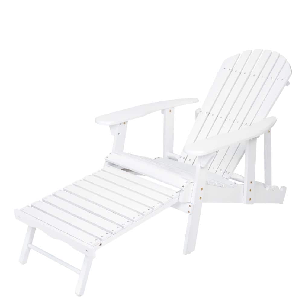 29 in. W White Acacia Wood Folding Adirondack Chair with Pull-Out Ottoman and Wide Armrests price history on PriceWatchPro