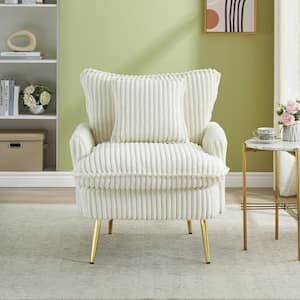 White Corduroy Fabric Microfiber Upholstered Couch Arm Chair Set of 1