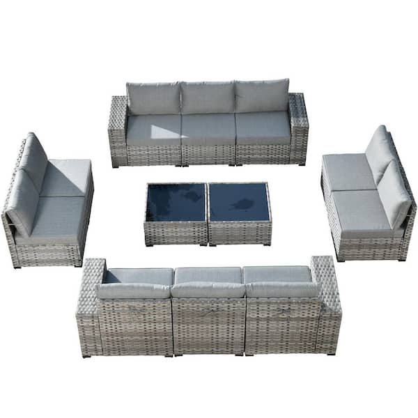 Beatrice 12-Piece Wicker Outdoor Sectional Set with Dark Gray Cushions