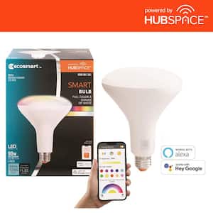 90-Watt Equivalent Smart BR40 Color Changing CEC LED Light Bulb with Voice Control (1-Bulb) Powered by Hubspace