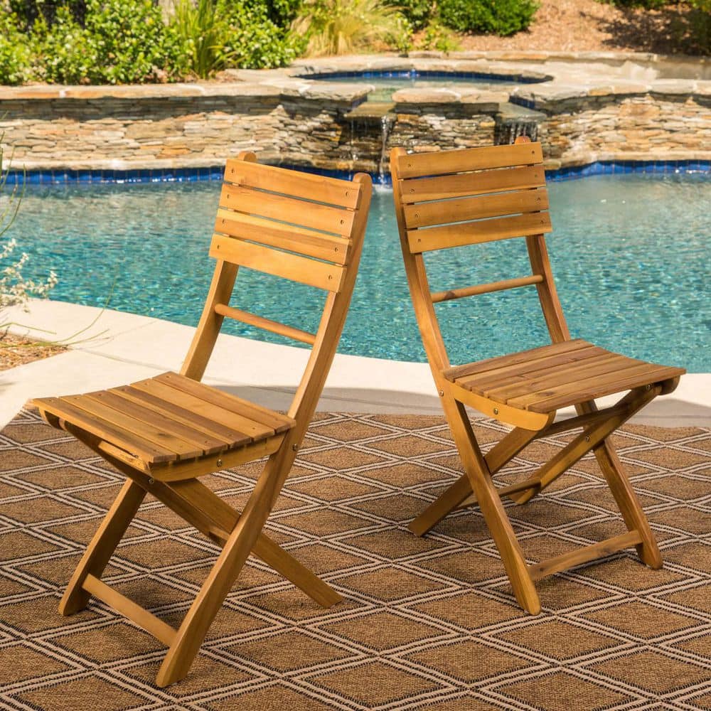 Outdoor Acacia Wood Folding Dining Chair, Patio Bar Chair Bistro Chair (Set