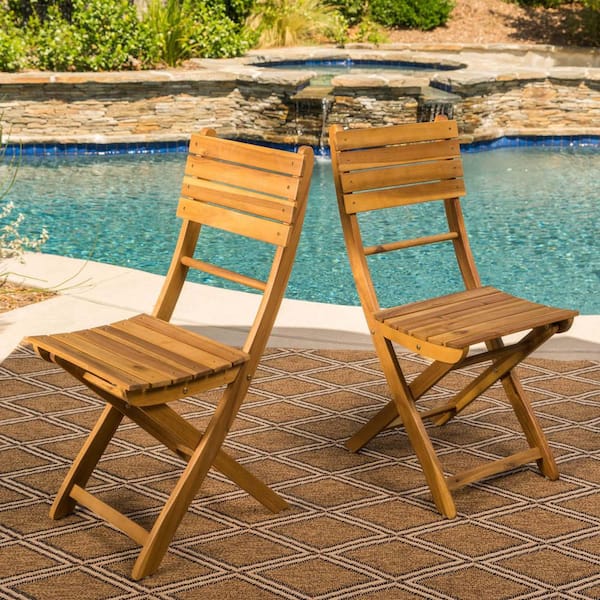 Unbranded Outdoor Acacia Wood Folding Dining Chair, Patio Bar Chair Bistro Chair (Set of 2), Natural