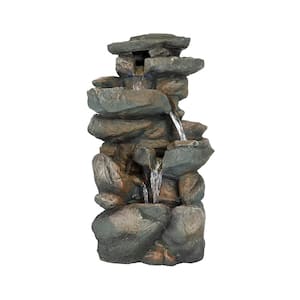 Rockery Tabletop Fountain, 16 H''Resin Crafted Stacked Rockery Waterfall Fountain with LED Lights&Cascading Water Stream