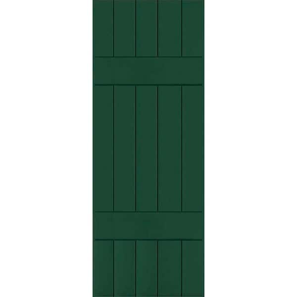 Ekena Millwork 18 in. x 30 in. Exterior Real Wood Pine Board & Batten Shutters Pair Chrome Green