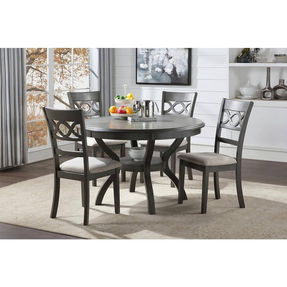 Gray Round Solid Wood Dining Set with Cushioned Chairs
