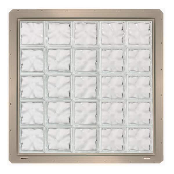 CrystaLok 39.25 in. x 39.25 in. x 3.25 in. Wave Pattern Vinyl Framed Glass Block Window with Clay Colored Vinyl Nailing Fin