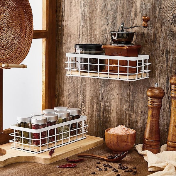 White 10 in. x 2.6 in. Metal Decorative Basket (Set of 2)