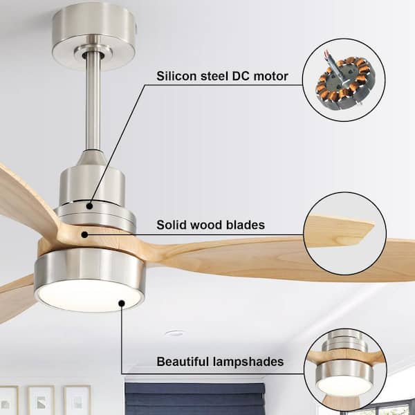 Sofucor 52 in. with LED Light Indoor/Outdoor Nickel Ceiling Fan